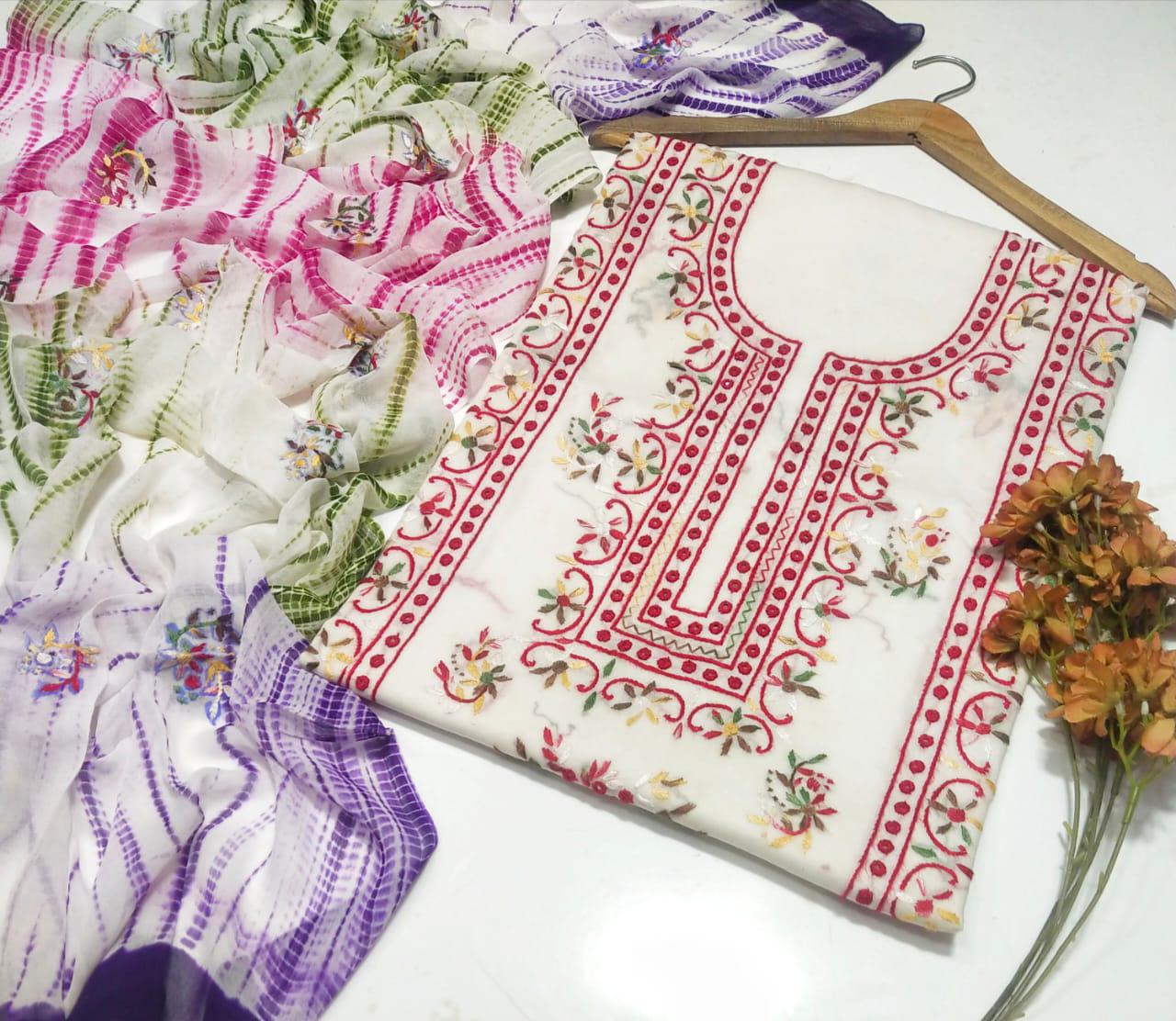 White Chikankari Mirror Work Lawn Dress – 3-Piece